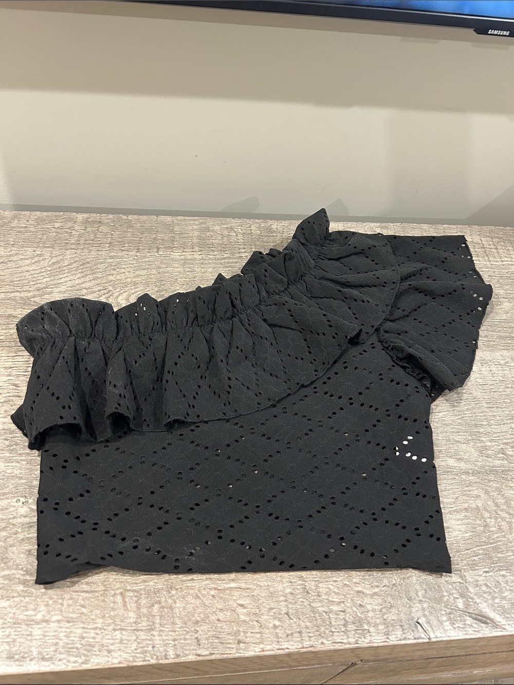 Zara Black One-Shoulder Eyelet Ruffle Top